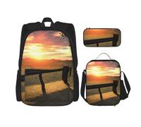 njkhbolk Lonely Bench Sunset Print 3 In 1 Backpack Set With Lunch Bag And Pencil Case,Suitable Work,Picnic,Travel, Black, One Size