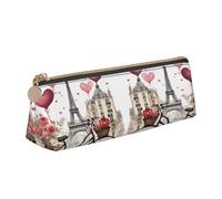 njkhbolk Love Paris Tower Coffee Wine Perfume Bicycle Heart Print Triangle Leather Stationery Storage Bag,Zipper Pen Case for Pencils,Pens,Makeup