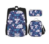 njkhbolk Lovely Koala Print 3 In 1 Backpack Set With Lunch Bag And Pencil Case,Suitable Work,Picnic,Travel, Black, One Size