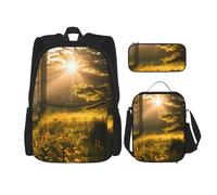 njkhbolk Morning Sunlight In Wilderness Print 3 In 1 Backpack Set With Lunch Bag And Pencil Case,Suitable Work,Picnic,Travel, Black, One Size