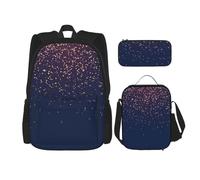 njkhbolk Navy Blue Sky And Stars Print 3 In 1 Backpack Set With Lunch Bag And Pencil Case,Suitable Work,Picnic,Travel, Black, One Size