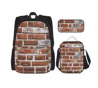 njkhbolk Old Brick Wall Print 3 In 1 Backpack Set With Lunch Bag And Pencil Case,Suitable Work,Picnic,Travel, Black, One Size