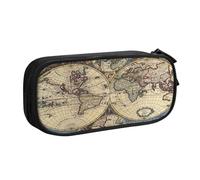 njkhbolk Portable Ancient Map World Globe print stationery organizer,large capacity double layer zipper pencil case