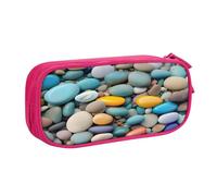 njkhbolk Portable Beach Colored Pebbles print stationery organizer,large capacity double layer zipper pencil case