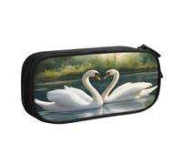 njkhbolk Portable Beautiful White Swans on The Lake print stationery organizer,large capacity double layer zipper pencil case