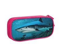 njkhbolk Portable Blue Shark print stationery organizer,large capacity double layer zipper pencil case