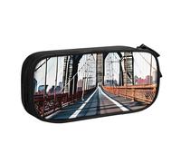 njkhbolk Portable Brooklyn Bridge print stationery organizer,large capacity double layer zipper pencil case