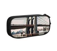 njkhbolk Portable Brooklyn Bridge s print stationery organizer,large capacity double layer zipper pencil case