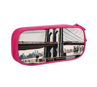 njkhbolk Portable Brooklyn Bridge s print stationery organizer,large capacity double layer zipper pencil case