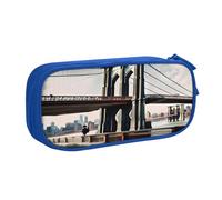njkhbolk Portable Brooklyn Bridge s print stationery organizer,large capacity double layer zipper pencil case