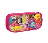 njkhbolk Portable coffee and donuts print stationery organizer,large capacity double layer zipper pencil case