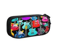 njkhbolk Portable Colorful Guitars print stationery organizer,large capacity double layer zipper pencil case
