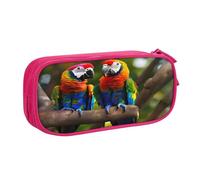 njkhbolk Portable Colorful Parrots On Tree print stationery organizer,large capacity double layer zipper pencil case
