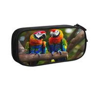 njkhbolk Portable Colorful Parrots On Tree print stationery organizer,large capacity double layer zipper pencil case