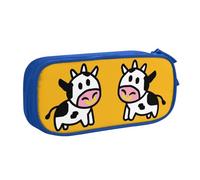 njkhbolk Portable cute cow print stationery organizer,large capacity double layer zipper pencil case