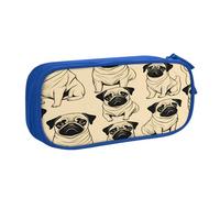 njkhbolk Portable Cute Pug Dog print stationery organizer,large capacity double layer zipper pencil case
