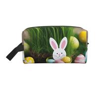 njkhbolk Portable Easter Egg Bunny Grass Wooden Print Travel Toiletry Bag,Daily Grooming Storage,Lightweight,Wide Open Design