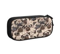 njkhbolk Portable Funny Pug Pattern print stationery organizer,large capacity double layer zipper pencil case