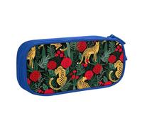 njkhbolk Portable leopard and roses print stationery organizer,large capacity double layer zipper pencil case