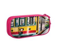 njkhbolk Portable lisbon tram print stationery organizer,large capacity double layer zipper pencil case