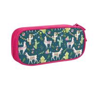 njkhbolk Portable Llama animal alpaca tropical cactus print stationery organizer,large capacity double layer zipper pencil case