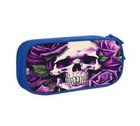njkhbolk Portable many Purple Rose Skull print stationery organizer,large capacity double layer zipper pencil case