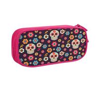 njkhbolk Portable Mexican Skull print stationery organizer,large capacity double layer zipper pencil case