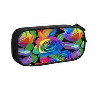 njkhbolk Portable Multicolored Roses print stationery organizer,large capacity double layer zipper pencil case
