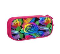 njkhbolk Portable Multicolored Roses print stationery organizer,large capacity double layer zipper pencil case