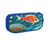 njkhbolk Portable Ocean Underwater Fish print stationery organizer,large capacity double layer zipper pencil case