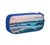 njkhbolk Portable ocean waves print stationery organizer,large capacity double layer zipper pencil case