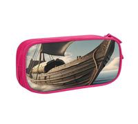 njkhbolk Portable Old Viking Boat print stationery organizer,large capacity double layer zipper pencil case