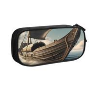 njkhbolk Portable Old Viking Boat print stationery organizer,large capacity double layer zipper pencil case