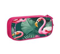 njkhbolk Portable Palm Leaf and Flamingos Couple print stationery organizer,large capacity double layer zipper pencil case