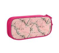 njkhbolk Portable Pink leaves Camo print stationery organizer,large capacity double layer zipper pencil case