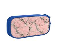njkhbolk Portable Pink leaves Camo print stationery organizer,large capacity double layer zipper pencil case