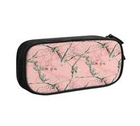 njkhbolk Portable Pink leaves Camo print stationery organizer,large capacity double layer zipper pencil case