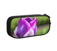 njkhbolk Portable Purple Tulip print stationery organizer,large capacity double layer zipper pencil case