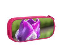 njkhbolk Portable Purple Tulip print stationery organizer,large capacity double layer zipper pencil case