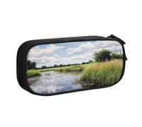 njkhbolk Portable Reeds by the river print stationery organizer,large capacity double layer zipper pencil case