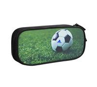 njkhbolk Portable Soccer Ball On Grassy print stationery organizer,large capacity double layer zipper pencil case
