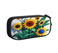 njkhbolk Portable Sunflower bee print stationery organizer,large capacity double layer zipper pencil case