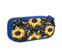 njkhbolk Portable Sunflower Bees print stationery organizer,large capacity double layer zipper pencil case
