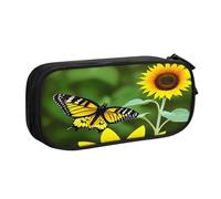 njkhbolk Portable Sunflower Butterfly print stationery organizer,large capacity double layer zipper pencil case