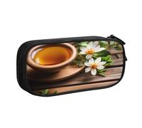 njkhbolk Portable Teal Flower on Wooden Plank print stationery organizer,large capacity double layer zipper pencil case