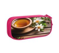 njkhbolk Portable Teal Flower on Wooden Plank print stationery organizer,large capacity double layer zipper pencil case