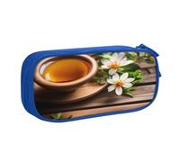 njkhbolk Portable Teal Flower on Wooden Plank print stationery organizer,large capacity double layer zipper pencil case