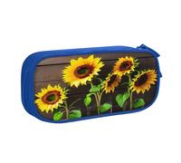 njkhbolk Portable Three Sunflowers on Wooden print stationery organizer,large capacity double layer zipper pencil case