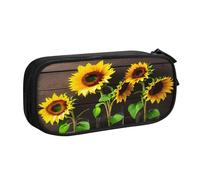 njkhbolk Portable Three Sunflowers on Wooden print stationery organizer,large capacity double layer zipper pencil case