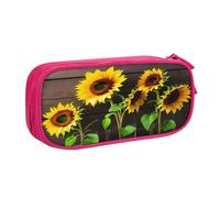 njkhbolk Portable Three Sunflowers on Wooden print stationery organizer,large capacity double layer zipper pencil case